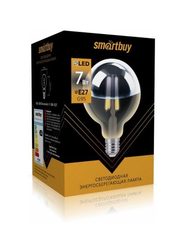 Лампа светодиодная филаментная Ретро Smartbuy ART G95Chrom E27 220В 7Вт 3000К картинка 